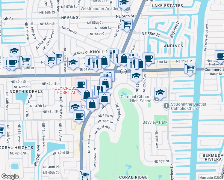 map of restaurants, bars, coffee shops, grocery stores, and more near 4819 Northeast 23rd Avenue in Fort Lauderdale