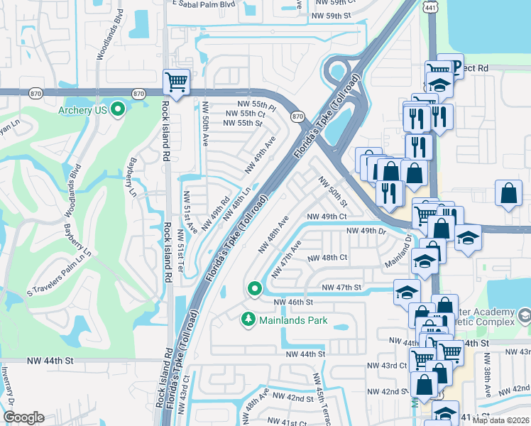 map of restaurants, bars, coffee shops, grocery stores, and more near 4903 Northwest 48th Terrace in Tamarac