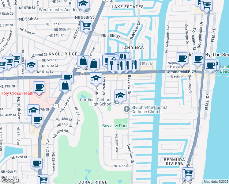 map of restaurants, bars, coffee shops, grocery stores, and more near 4741 Northeast 28th Avenue in Fort Lauderdale
