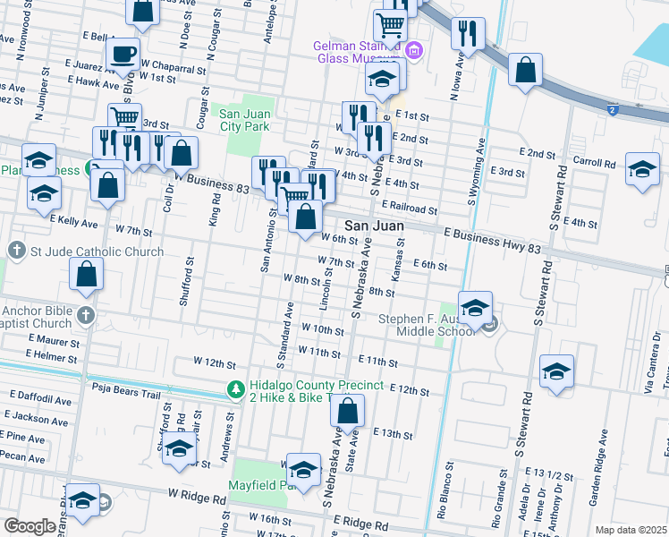 map of restaurants, bars, coffee shops, grocery stores, and more near 114 West 8th Street in San Juan