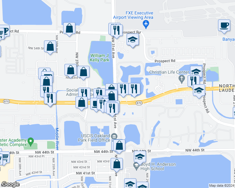 map of restaurants, bars, coffee shops, grocery stores, and more near 5107 Northwest 30th Lane in Fort Lauderdale
