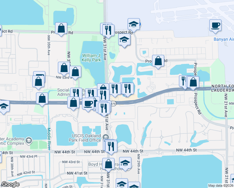 map of restaurants, bars, coffee shops, grocery stores, and more near 3031 West Commercial Boulevard in Fort Lauderdale