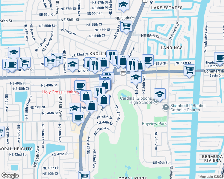 map of restaurants, bars, coffee shops, grocery stores, and more near 4819 Northeast 23rd Avenue in Fort Lauderdale