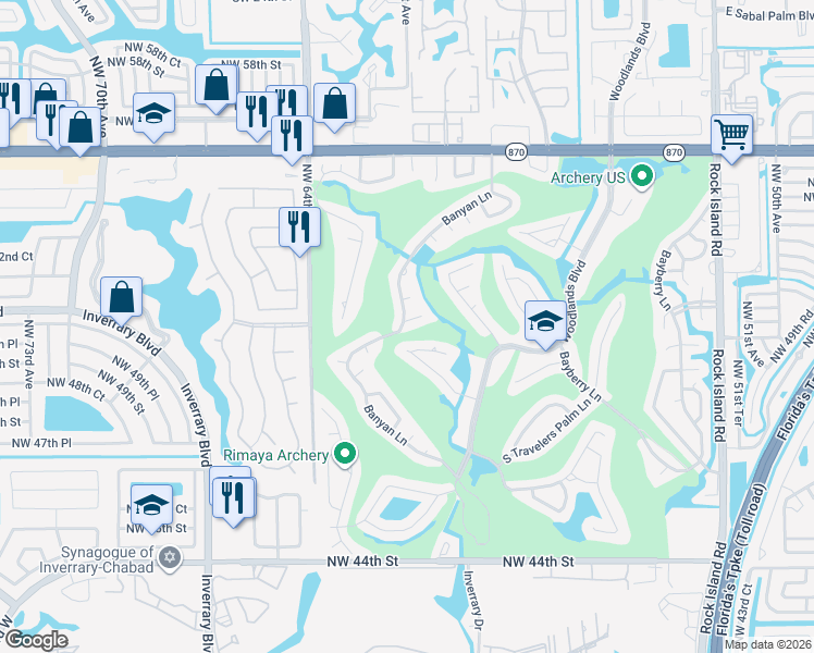 map of restaurants, bars, coffee shops, grocery stores, and more near 6103 Umbrella Tree Lane in Tamarac