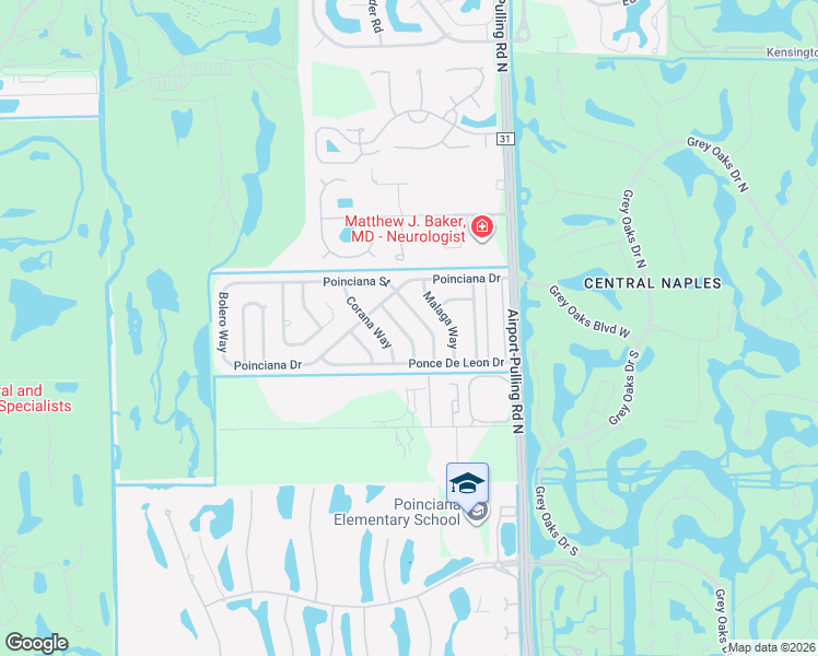 map of restaurants, bars, coffee shops, grocery stores, and more near 3398 Corana Way in Naples