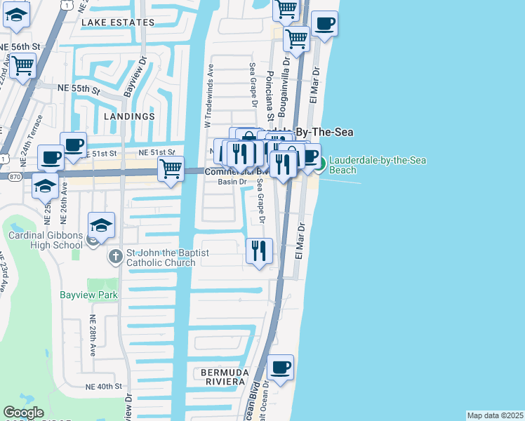 map of restaurants, bars, coffee shops, grocery stores, and more near 4229 Sea Grape Drive in Lauderdale-by-the-Sea