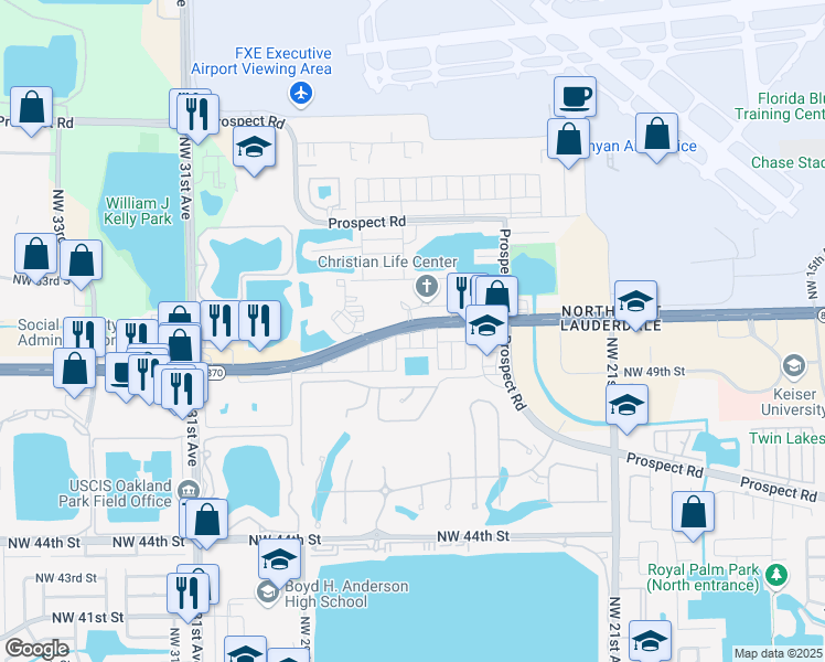 map of restaurants, bars, coffee shops, grocery stores, and more near 4810 Northwest 48th Street in Tamarac