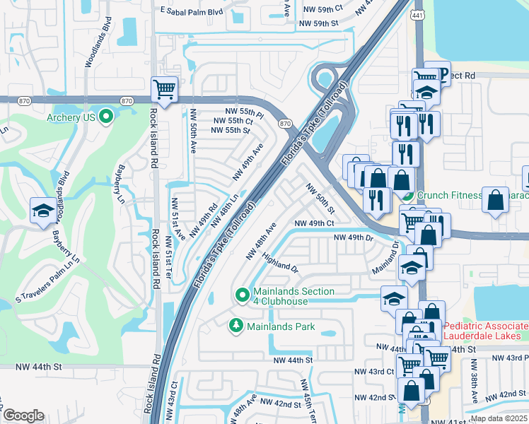 map of restaurants, bars, coffee shops, grocery stores, and more near 4932 Northwest 48th Avenue in Tamarac