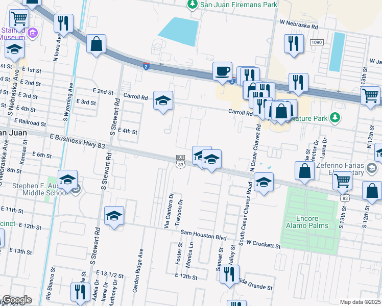 map of restaurants, bars, coffee shops, grocery stores, and more near 910 U.S. 83 Business in Alamo