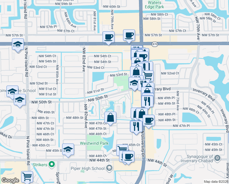 map of restaurants, bars, coffee shops, grocery stores, and more near 7940 Northwest 50th Street in Lauderhill