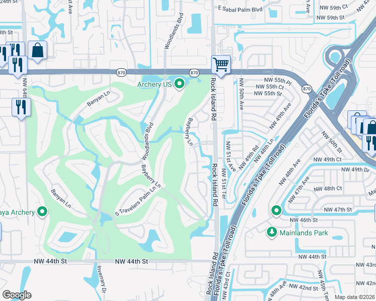 map of restaurants, bars, coffee shops, grocery stores, and more near 5305 Sago Palm Boulevard in Tamarac