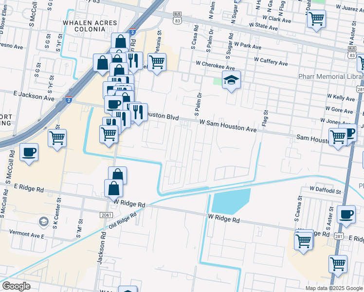 map of restaurants, bars, coffee shops, grocery stores, and more near 810 South Casa Road in Pharr