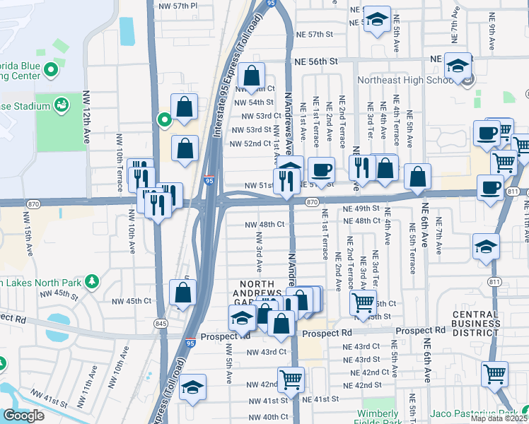 map of restaurants, bars, coffee shops, grocery stores, and more near 203 Commercial Boulevard in Fort Lauderdale