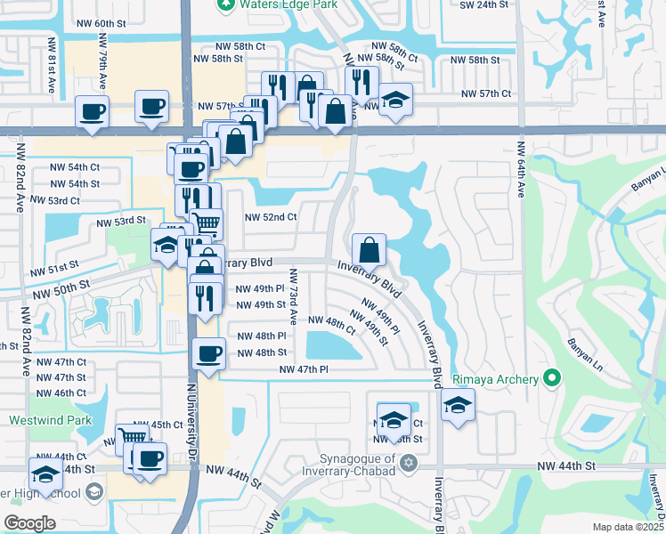 map of restaurants, bars, coffee shops, grocery stores, and more near 7215 Northwest 49th Court in Lauderhill