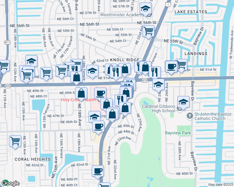map of restaurants, bars, coffee shops, grocery stores, and more near 2000 Northeast 49th Street in Fort Lauderdale