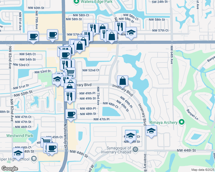 map of restaurants, bars, coffee shops, grocery stores, and more near 7215 Northwest 49th Court in Lauderhill