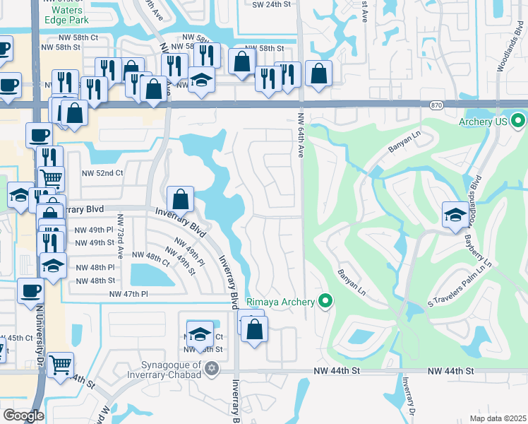 map of restaurants, bars, coffee shops, grocery stores, and more near 5104 Northwest 66th Avenue in Lauderhill