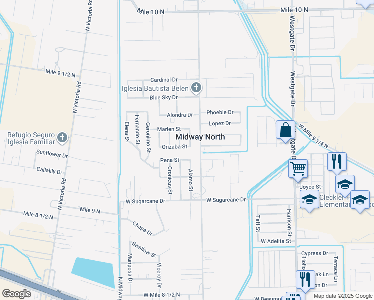 map of restaurants, bars, coffee shops, grocery stores, and more near in Midway North