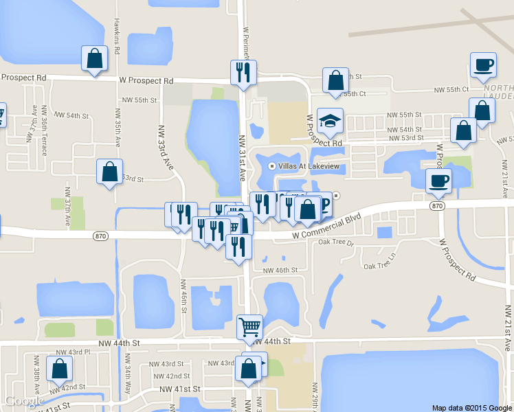 map of restaurants, bars, coffee shops, grocery stores, and more near 5147 Northwest 30th Lane in Fort Lauderdale