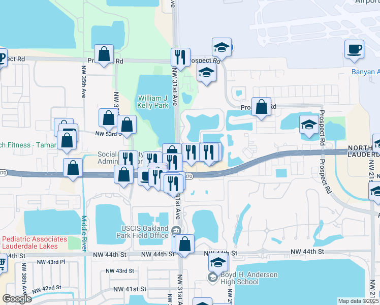 map of restaurants, bars, coffee shops, grocery stores, and more near 5129 Northwest 30th Terrace in Fort Lauderdale