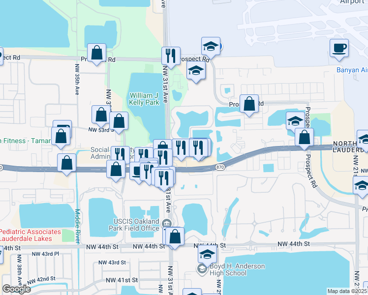 map of restaurants, bars, coffee shops, grocery stores, and more near 5148 Northwest 30th Terrace in Fort Lauderdale