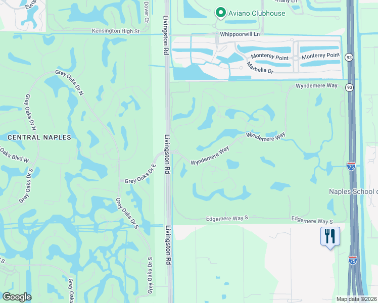 map of restaurants, bars, coffee shops, grocery stores, and more near 100 Wyndemere Way in Naples