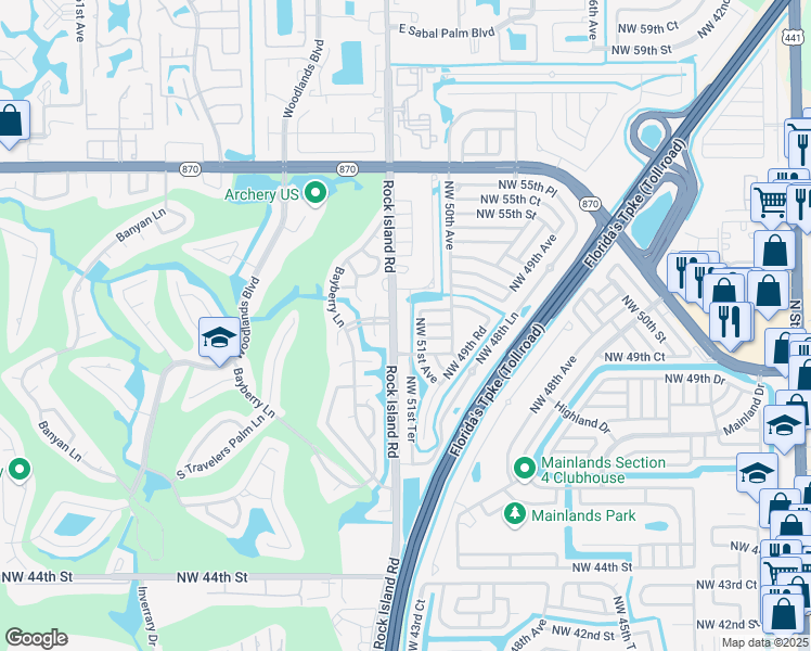 map of restaurants, bars, coffee shops, grocery stores, and more near 5017 NW 51st Terrace in Lauderdale Lakes