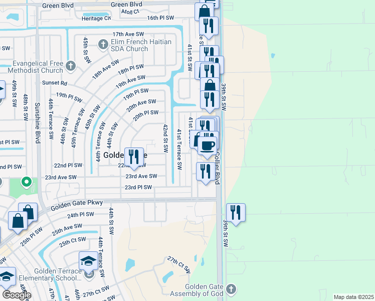 map of restaurants, bars, coffee shops, grocery stores, and more near 2182 41st Terrace Southwest in Naples