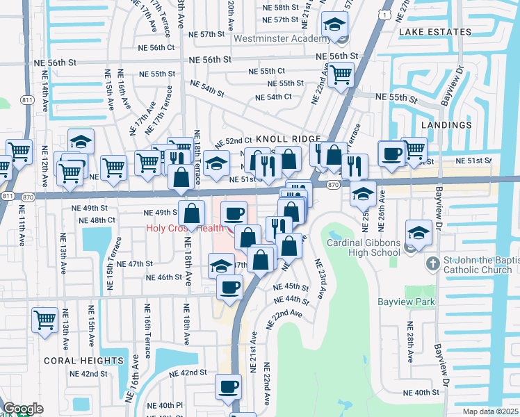 map of restaurants, bars, coffee shops, grocery stores, and more near 2000 Northeast 49th Street in Fort Lauderdale