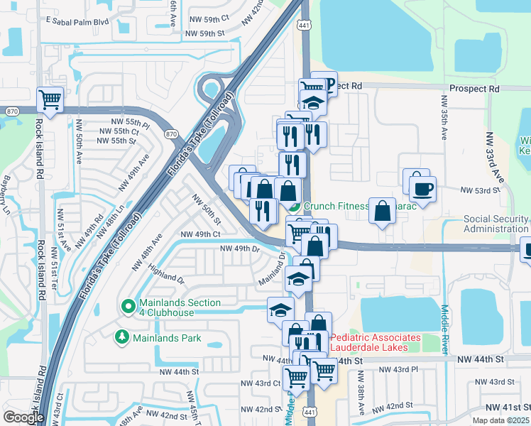 map of restaurants, bars, coffee shops, grocery stores, and more near 4161 West Commercial Boulevard in Tamarac