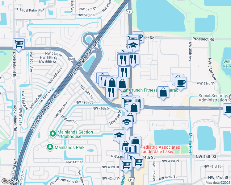 map of restaurants, bars, coffee shops, grocery stores, and more near 4161 West Commercial Boulevard in Tamarac