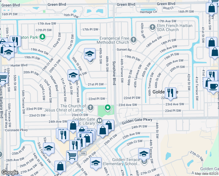 map of restaurants, bars, coffee shops, grocery stores, and more near 2160 48th Street Southwest in Naples