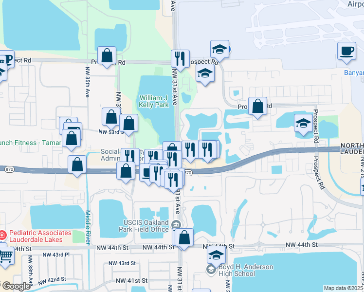 map of restaurants, bars, coffee shops, grocery stores, and more near 5143 Northwest 30th Lane in Fort Lauderdale