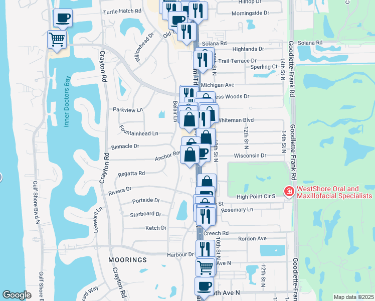 map of restaurants, bars, coffee shops, grocery stores, and more near 846 Anchor Rode Drive in Naples