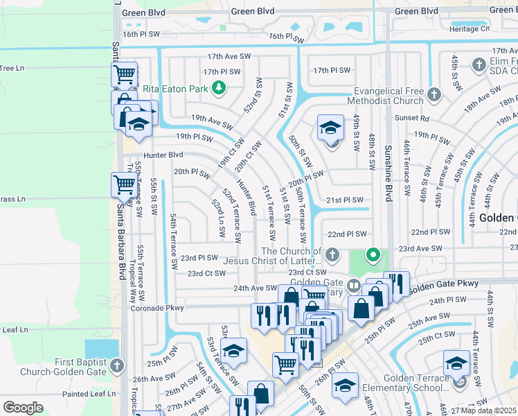 map of restaurants, bars, coffee shops, grocery stores, and more near 2163 Hunter Boulevard in Naples