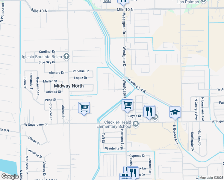 map of restaurants, bars, coffee shops, grocery stores, and more near 2908 Thicket Drive in Weslaco