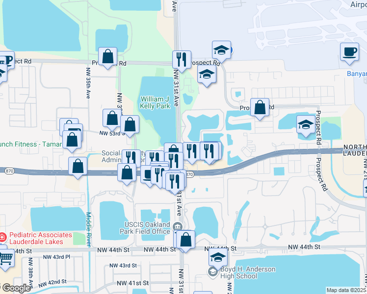 map of restaurants, bars, coffee shops, grocery stores, and more near 5145 Northwest 30th Lane in Fort Lauderdale