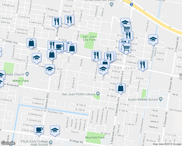 map of restaurants, bars, coffee shops, grocery stores, and more near 404 West 7th Street in San Juan