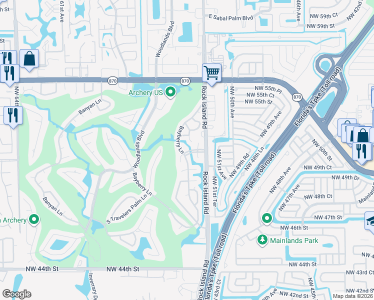 map of restaurants, bars, coffee shops, grocery stores, and more near 5305 Sago Palm Boulevard in Tamarac