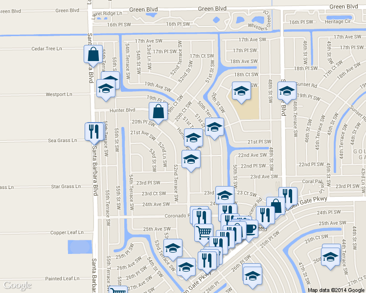 map of restaurants, bars, coffee shops, grocery stores, and more near 2163 Hunter Blvd in Naples