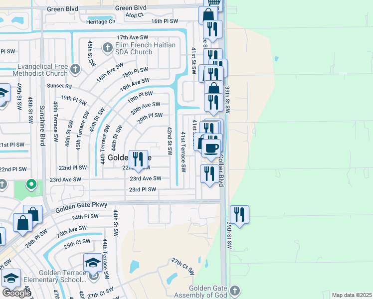 map of restaurants, bars, coffee shops, grocery stores, and more near 2182 41st Terrace Southwest in Naples