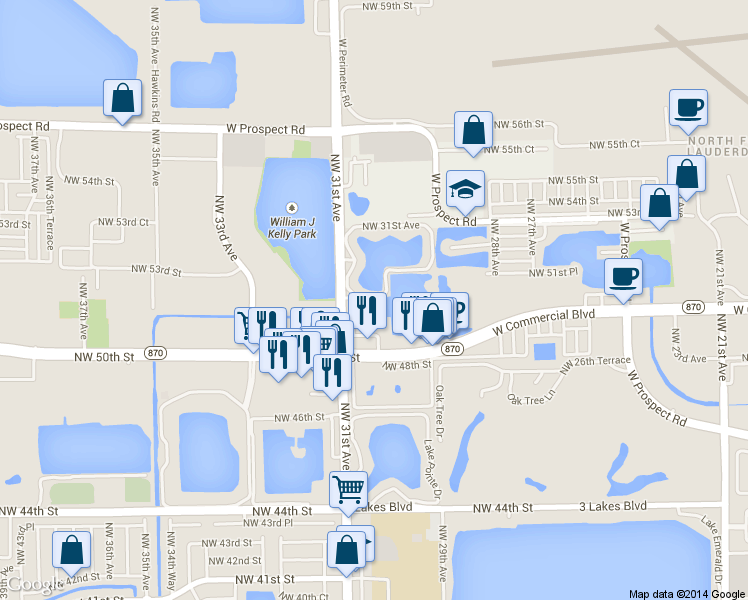 map of restaurants, bars, coffee shops, grocery stores, and more near 5148 Northwest 30th Terrace in Fort Lauderdale