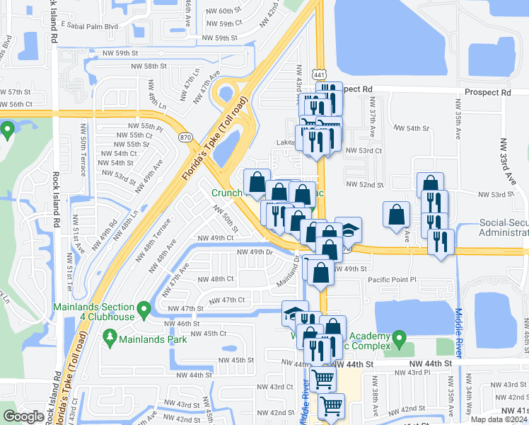 map of restaurants, bars, coffee shops, grocery stores, and more near 4235 West Commercial Boulevard in Tamarac