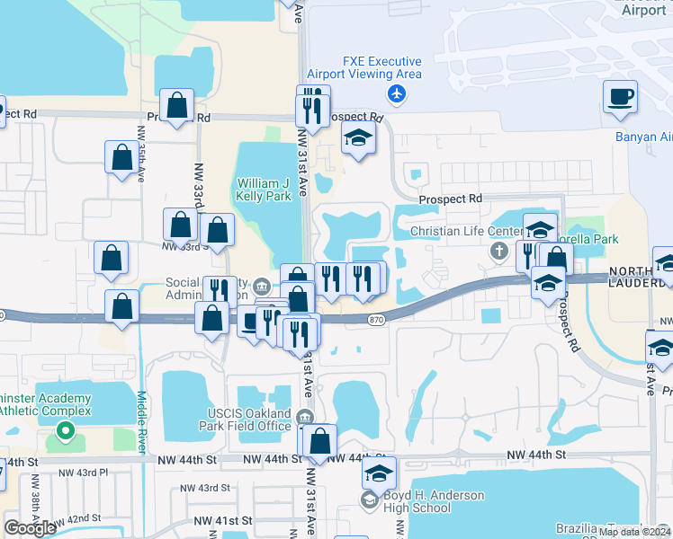 map of restaurants, bars, coffee shops, grocery stores, and more near 5148 Northwest 30th Terrace in Fort Lauderdale