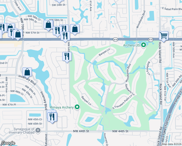 map of restaurants, bars, coffee shops, grocery stores, and more near 6104 Elm Tree Circle in Tamarac