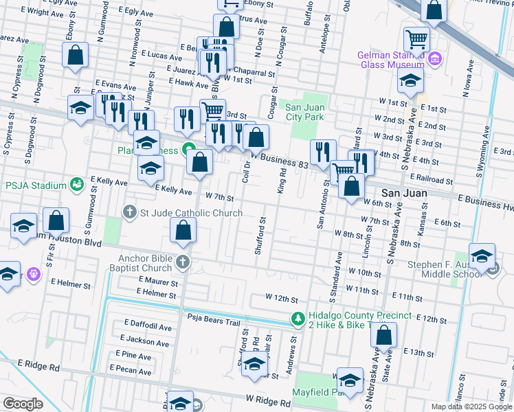 map of restaurants, bars, coffee shops, grocery stores, and more near 711 West 7th Street in San Juan