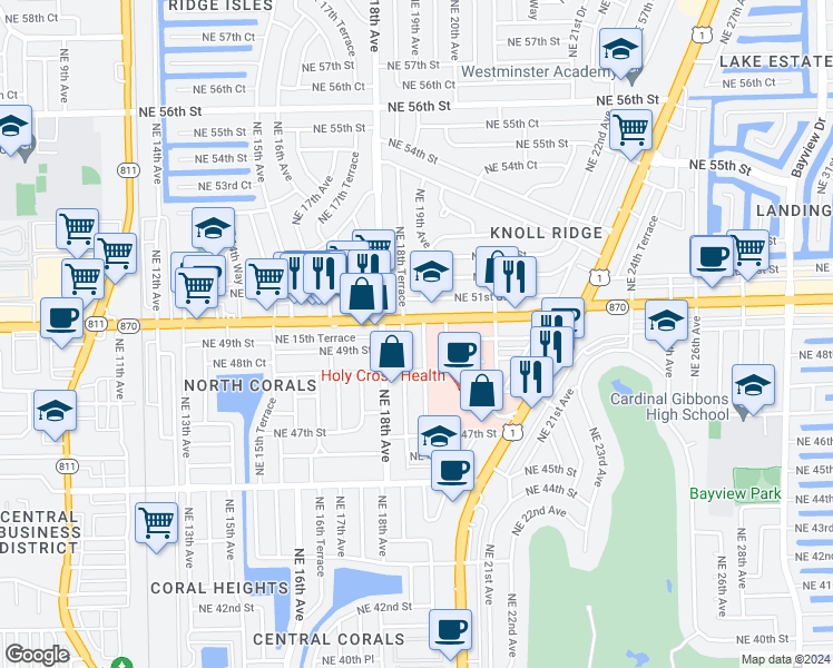 map of restaurants, bars, coffee shops, grocery stores, and more near 4871 Northeast 19th Avenue in Fort Lauderdale