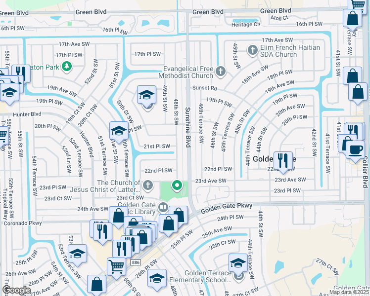 map of restaurants, bars, coffee shops, grocery stores, and more near 2160 48th Street Southwest in Naples
