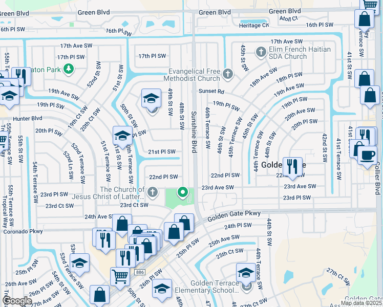map of restaurants, bars, coffee shops, grocery stores, and more near 2160 48th Street Southwest in Naples
