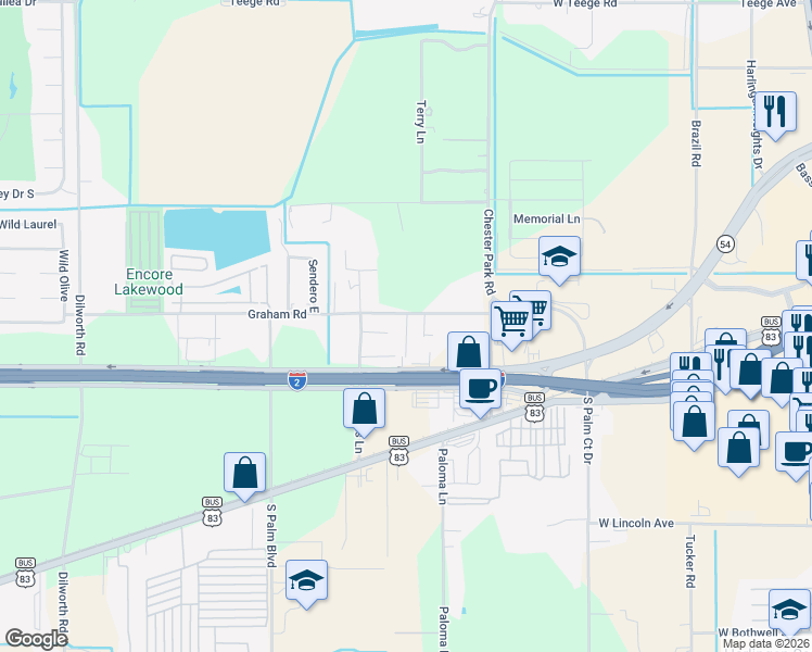map of restaurants, bars, coffee shops, grocery stores, and more near 25573 Whipple Ln in Harlingen